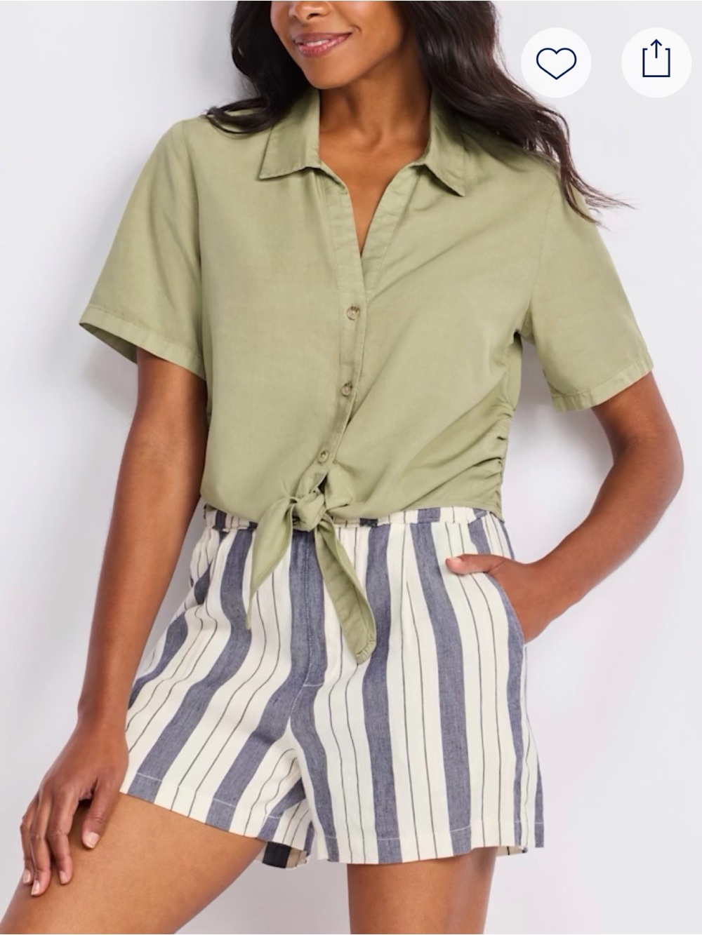 Sanctuary Olive Tie-Front Crop Shirt
